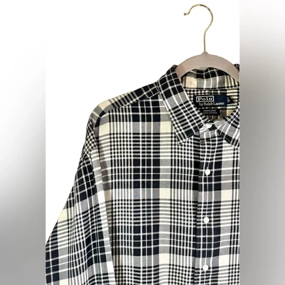 Polo By Ralph Lauren 100% Cotton Dress Gray Shirt Plaid Size XL